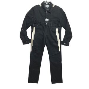 DCPL Denim Jacket Pants Set Mens M Black Lightning Bolt Jesus Graphic Embroidery